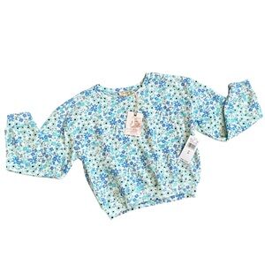 Jessica Simpson Blue Teal & White Floral Long Sleeve Top Sweatshirt Size 8 NWT